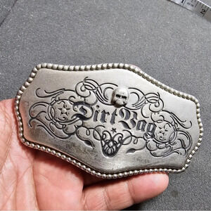 2006 Dirt Bag Clothing Inc Brand Sliver Tone And Black Belt Buckle Missing Bar